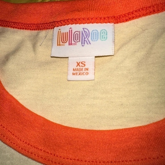 Lularoe XS yellow Liv Graphic T. orange trim “Nowhere to go but Everywhere”. - Picture 3 of 7